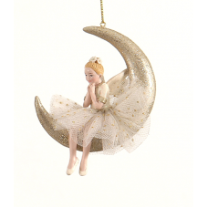 Χριστουγεννιάτικo Αγγελάκι με Φεγγάρι Φτερά Ασημί (11cm)